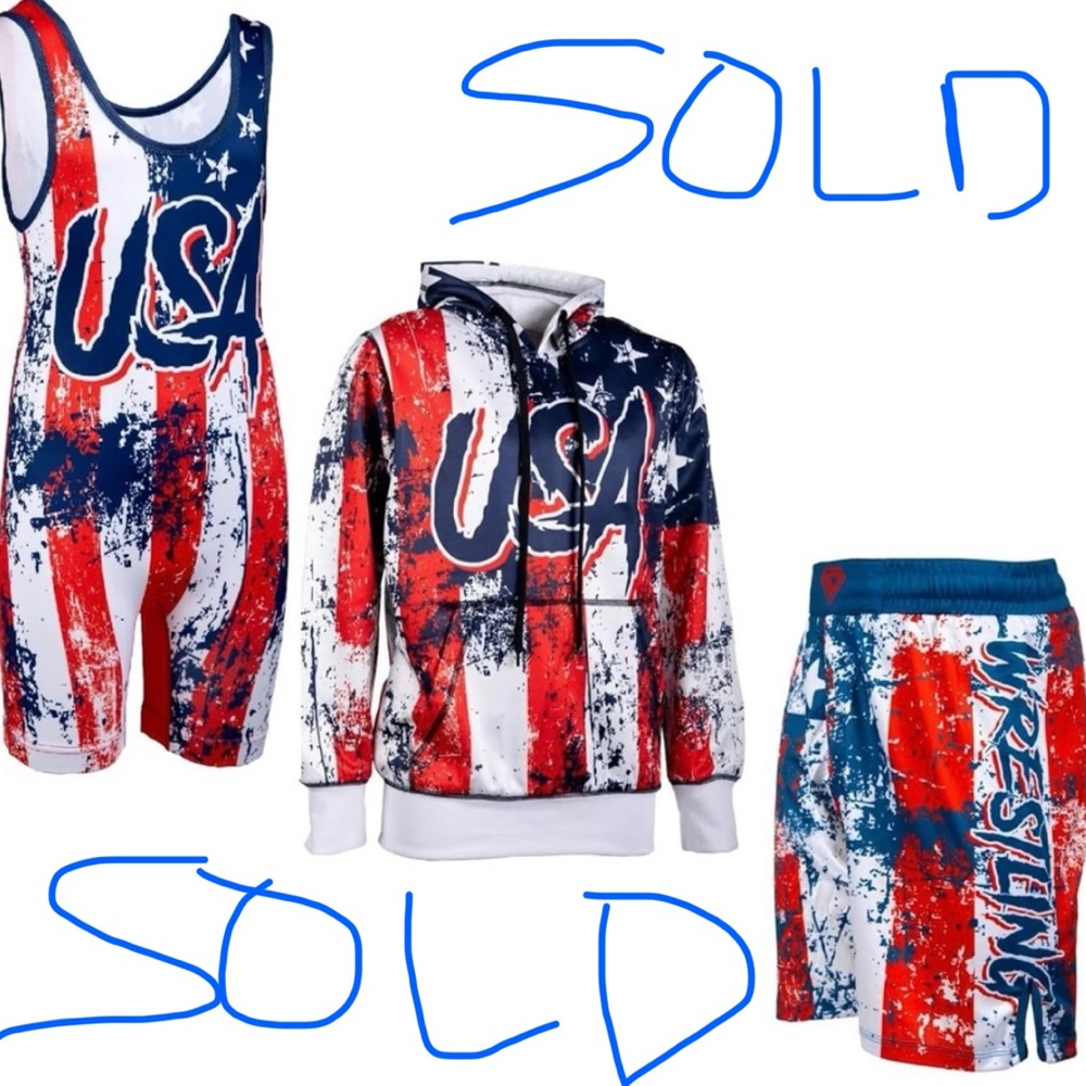 USA Wrestling set - singlet, hoodie & shorts